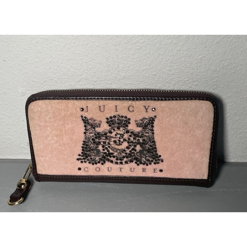 Vintage Y2K Juicy Couture Velour Embroidered Blush Pink Brown‎ Wallet